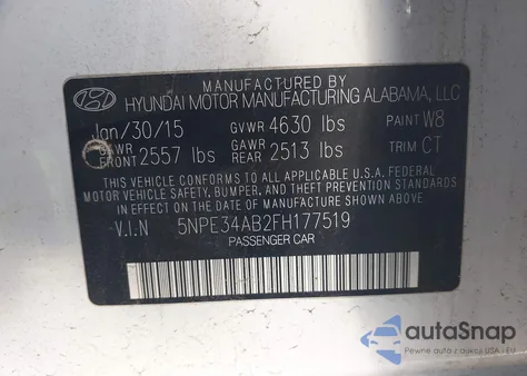 2015 Hyundai Sonata Limited 2.0T из США, поврежденный, VIN 5NPE34AB2FH177519